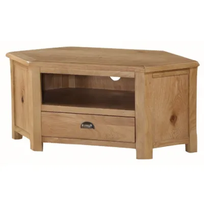 Rustic Solid Oak Corner TV Unit