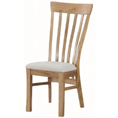 Rustic Solid Oak Dining Chair with Beige Upholstered Seat
