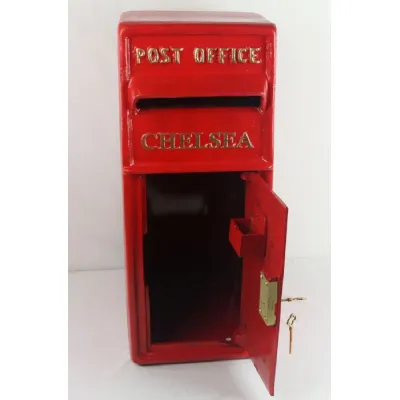 Traditional Red Cast Iron and Steel Chelsea Post Box with Lock 57cm