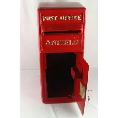 Traditional Red Cast Iron and Steel Anfield Post Box with Lock 57cm