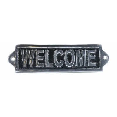 Welcome Polished Aluminium Sign 19cm
