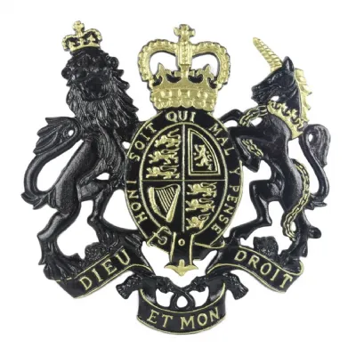 Traditional Black and Gold Royal Coat of Arms Aluminium Wall Plaque 50cm