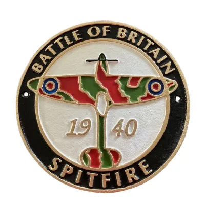 Traditional Multicolour Battle of Britain Spitfire Cast Iron Plaque 24cm