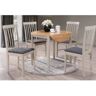 Light Oak and Grey Painted Drop Edge Round Table and 4 Chairs