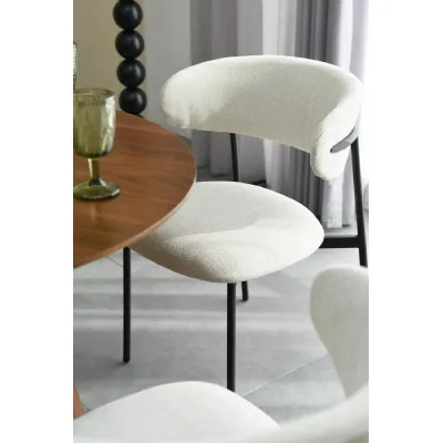 Natural Linen Effect Fabric Curve Back Art Deco Dining Chair