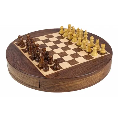 Round Magnetic Chess Foamed Tray Inside Sheesham Wood 23cm