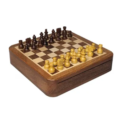 Square Magnetic Chess Foamed Tray Inside Sheesham Wood 13cm