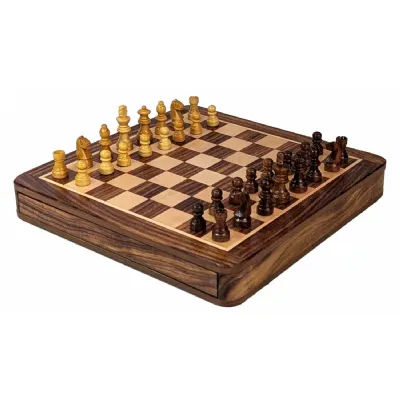 Square Magnetic Chess Foamed Tray Inside Sheesham Wood 25cm