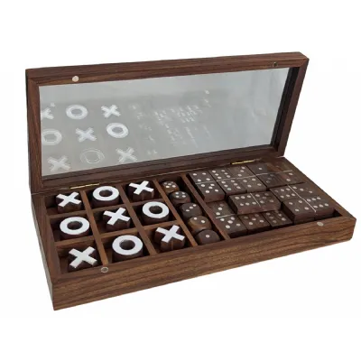 Multi Game Set Domino, Dice and Tic Tac Toe Shesham Wood 23.5cm