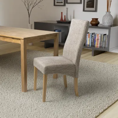 Tweed Oatmeal Fabric Dining Chair with Wooden Legs