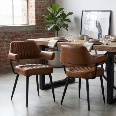 Mid Century Tan Leather Effect Fabric Dining Chair