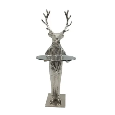 Deer With Plate 50cm Nickel Plated Aluminium