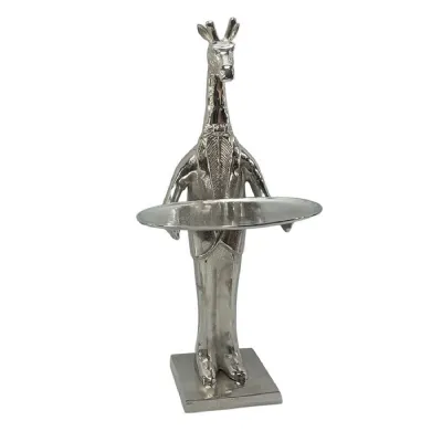 Giraffe With Plate 50cm Nickel Plated Aluminium
