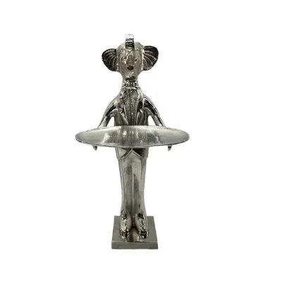 Elephant With Plate 50cm Nickel Plated Aluminium