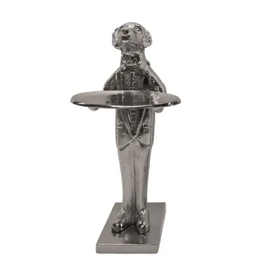 Dog With Plate 50cm Nickel Plated Aluminium