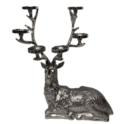 Modern Silver Nickel Plated Aluminium Stag 6 Tier Candle Holder 65cm