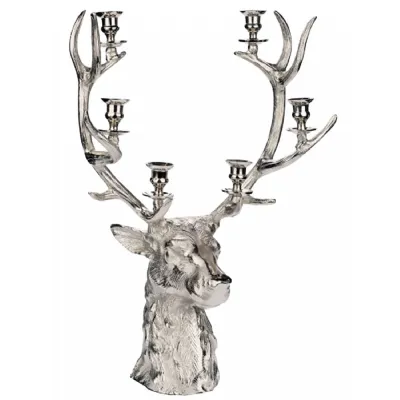 Stag Head Taper 6 Tier Candle Holder 89cm Nickel Plated Aluminium