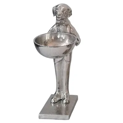 Dog With Bowl 46cm Nickel Plated Aluminium