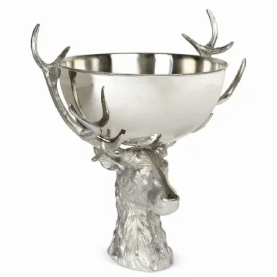 Stag Head Stand with With Cast Bowl 48cm Nickel Plated Aluminium