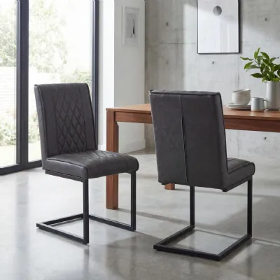 Dark Grey Leather Effect Cantilever Dining Chair