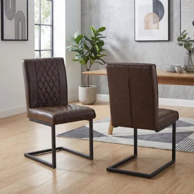 Brown Leather Effect Cantilever Dining Chair