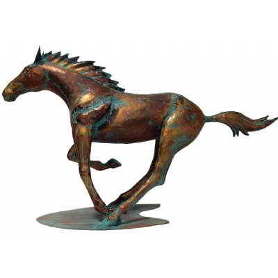 Rustic Aged Copper Verdigris Giant Horse Iron Statue 102cm