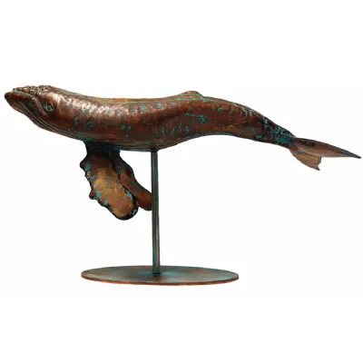 45cm Aged Copper Verdigris Finish 3D Humpback Whale Statue On Heavy Metal Base