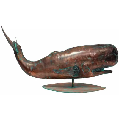 Modern Aged Copper Verdigris Whale Statue 59cm