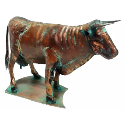 53.5cm Aged Copper Verdigris Finish 3D Bull Statue On Heavy Metal Base