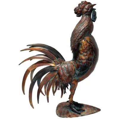 Modern Aged Copper Verdigris Rooster Statue 71cm