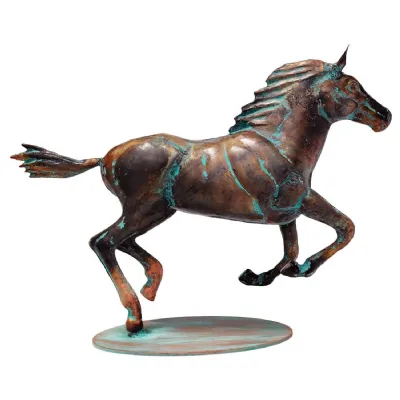 40cm Aged Copper Verdigris Finish 3D Horse Statue On Heavy Metal Base