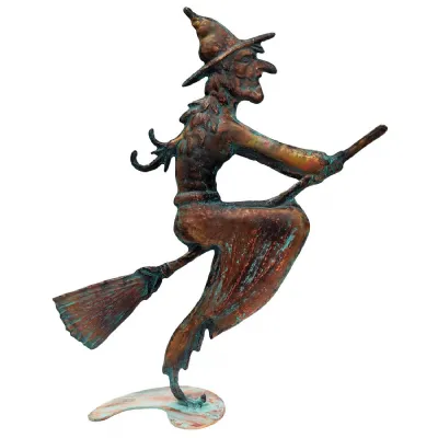 62cm Aged Copper Verdigris Finish Witch On Heavy Metal Base