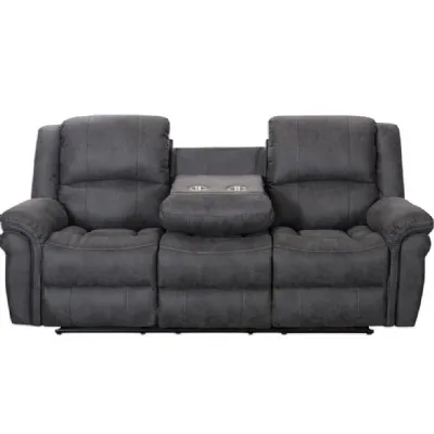 Dark Grey Leather Air Fabric 3 Seat Manual Reclining Sofa