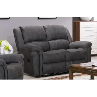 Dark Grey Leather Air Fabric 2 Seat Manual Reclining Sofa