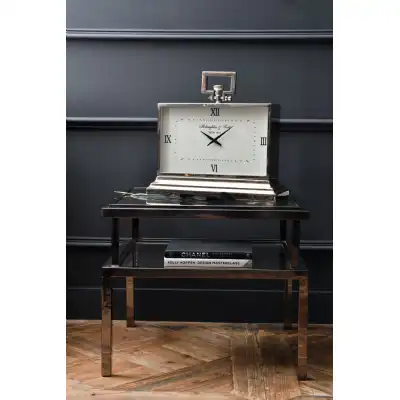 Silver Polished Rectangular Mantel Table Clock