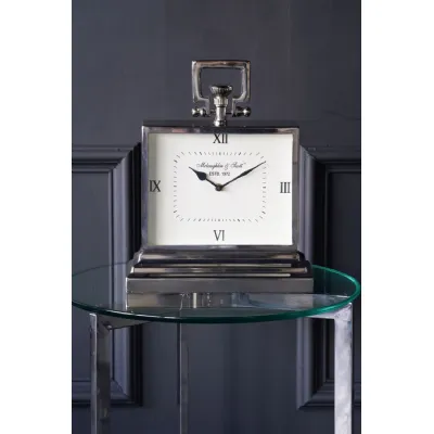 Traditional Silver Metal Rectangular Mantel Clock