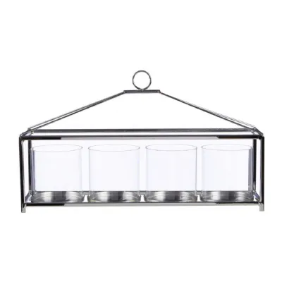 4 Light Long Candle Holder in Glass Silver