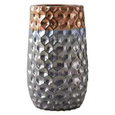 Honeycomb Texture Metallic Silver And Copper Vase