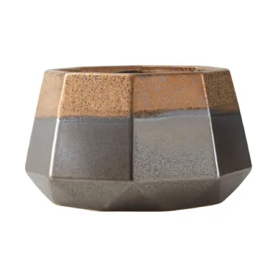 Large Copper Silver Geometric Pot
