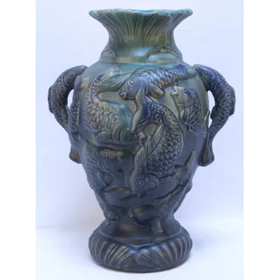 Embossed Majolica Fish Vase