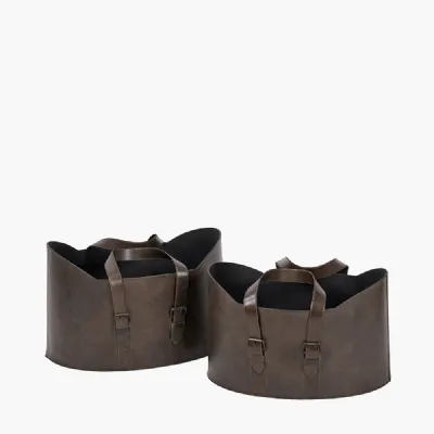 Alessio S 2 Peppercorn Leather Handled Storage