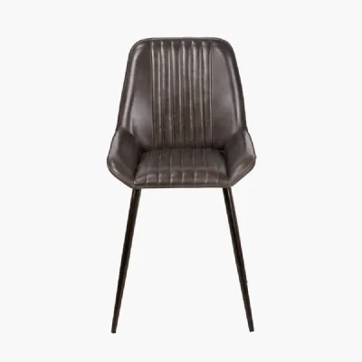Angelo Peppercorn Leather and Bronze Metal Retro Dining Chair