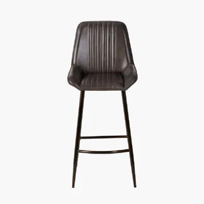 Angelo Peppercorn Leather and Bronze Metal Retro Bar Stool