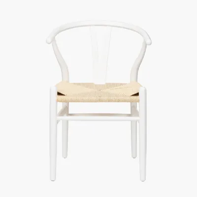 Quinn White Beech Wood and Natural Paper Rope Dining Chair