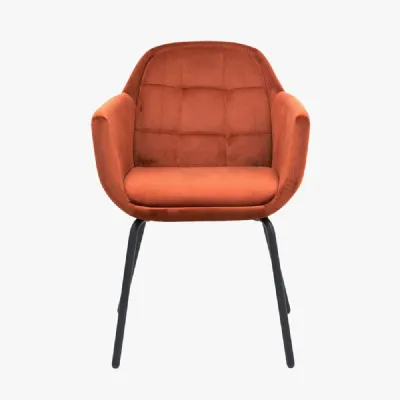 Alba Cinnamon Velvet and Black Metal Carver Dining Chair