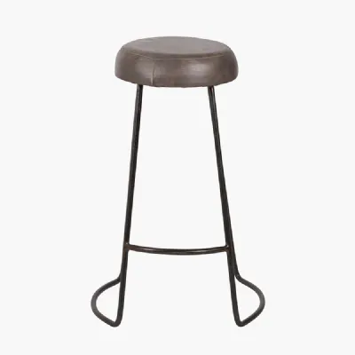 Cosimo Peppercorn Leather and Bronze Metal Bar Stool