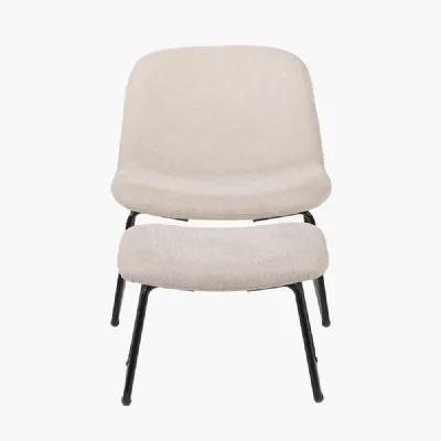 Chiara Natural Chenille and Black Metal Lounging Chair and Footstool