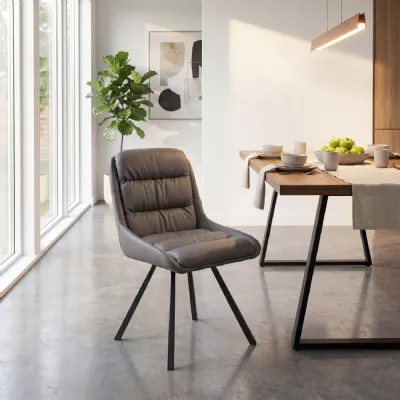 Grey Leather Effect Swivel Dining Chair Metal Legs