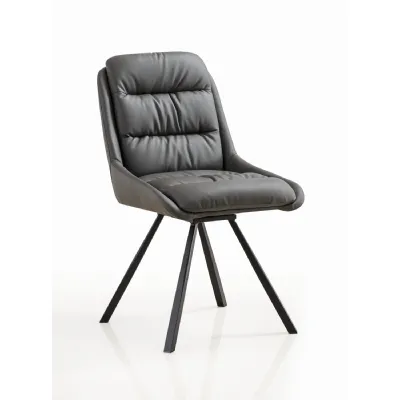 Grey Leather Effect Swivel Dining Chair with Black Legs