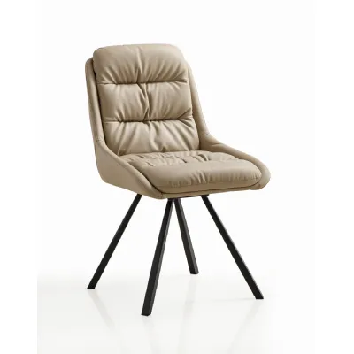 Cream Leather Effect Swivel Dining Chair with Black Legs